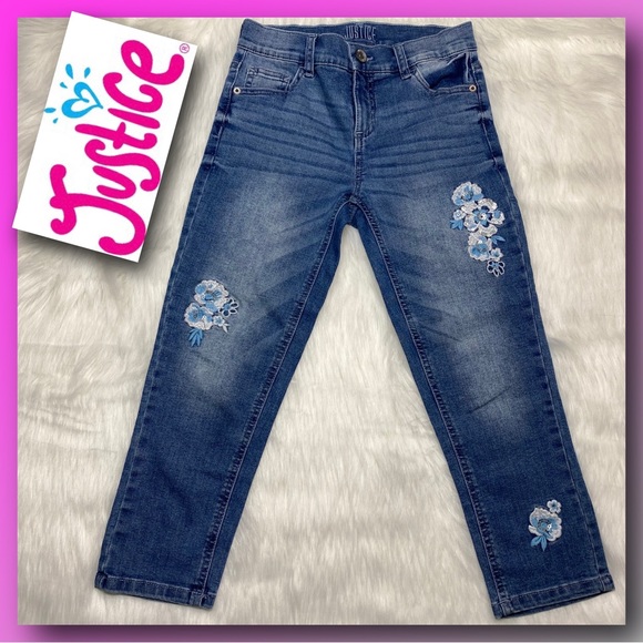 Justice Flower Apliquรฉ Embellished Blue Jeans 
Size 12 - Picture 3 of 14